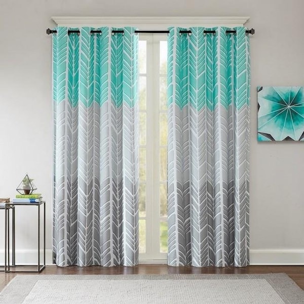 Intelligent Design Intelligent Design ID40-1013 100 Percent Polyester Printed Lined Blackout; Window Panel; Aqua ID40-1013 - main